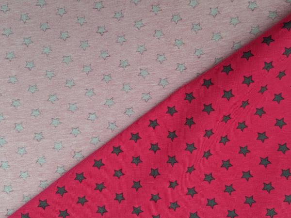 Reststück Baumwolljersey Sterne Pink/Grau 80 x 150 cm